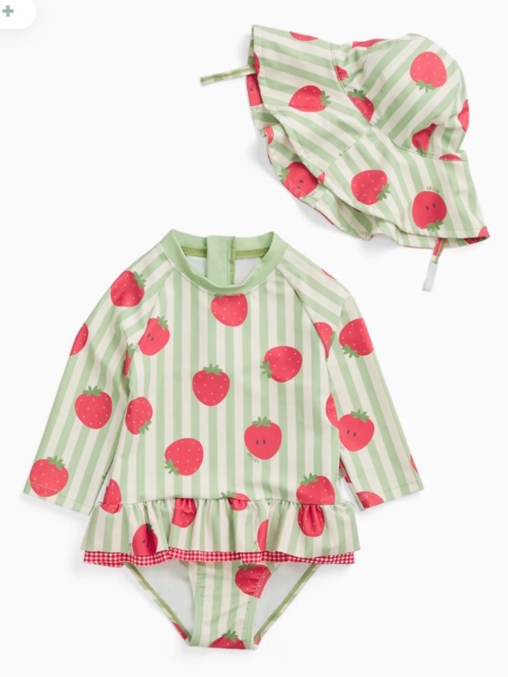 Baby Mori  Strawberry Stripe Sunsafe Swimsuit & Floppy Hat sz 3-6